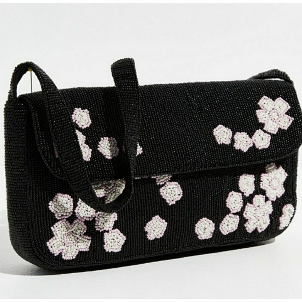 🆕Free People- Magic Moment Beaded Shoulder Bag Clutch, Black, NWT